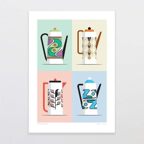 Retro Coffee Pots by Glenn Jones - A4 Art Print