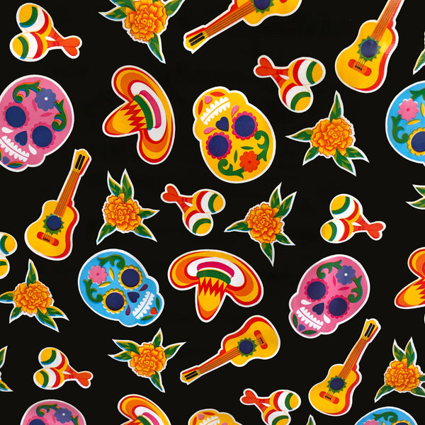 Sugar Skulls Black - Oil Cloth