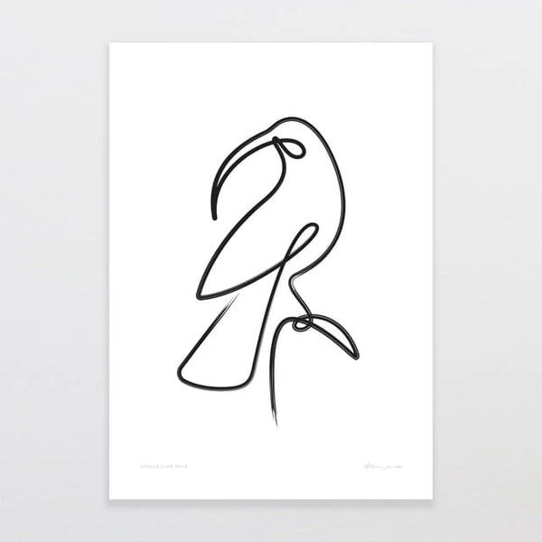 Single Line Huia by Glenn Jones - A4 Art Print