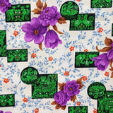 Purple Flowers with Green Iconography - Fabric