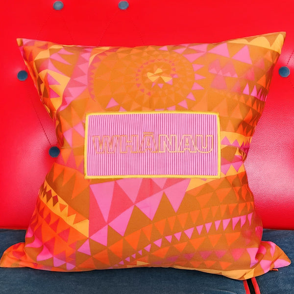 Whānau on Fiesta Orange Triangles – Cushion Cover – 50cm x 50cm