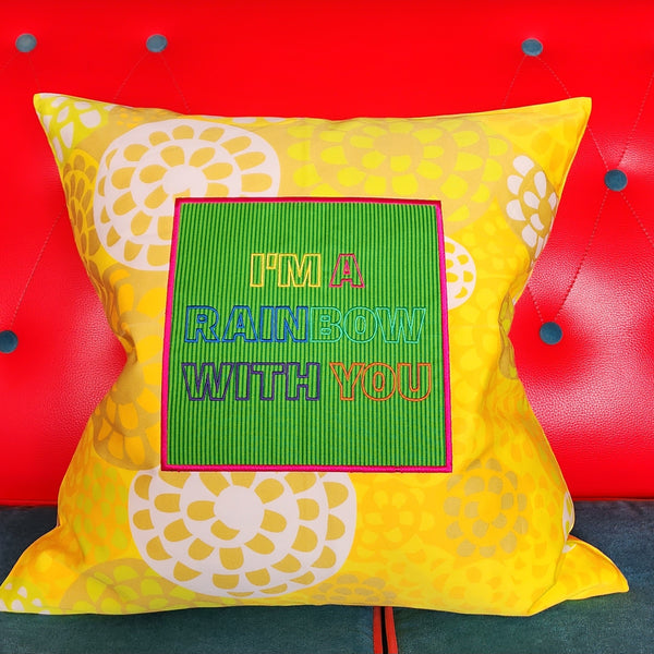 Rainbow on Fiesta Yellow – Cushion Cover – 50cm x 50cm