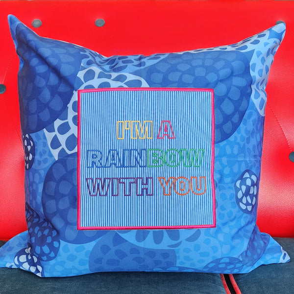 Rainbow on Fiesta Blue – Cushion Cover – 50cm x 50cm