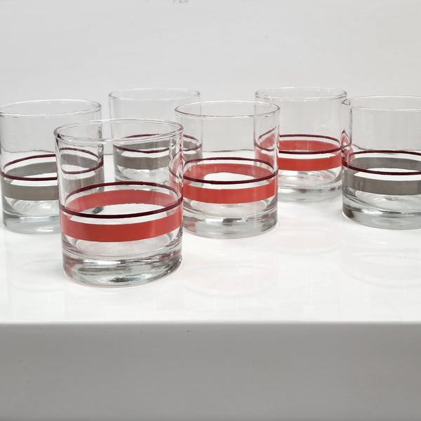 Rose and Grey Stripe - Set of 6 Glasses