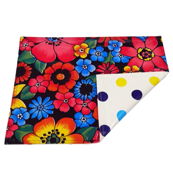 Set of 4 Double sided Placemats by BenElke - Raining Flowers Black